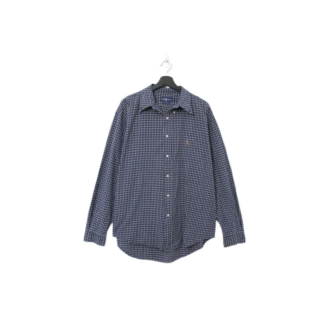 Back to Green-品牌衬衫 Polo深蓝白格纹 LP-17//vintage shirt - 男装衬衫 - 棉 