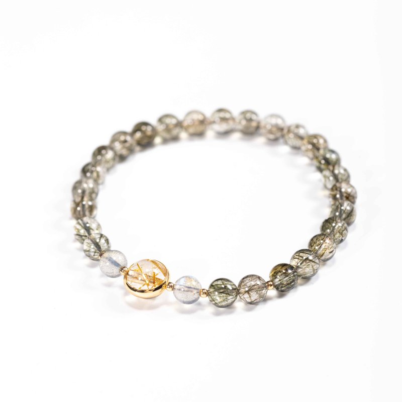 绿碧发晶金发晶14KGF手链 | 绿发碧玺事业招财水晶手链 - 手链/手环 - 半宝石 绿色