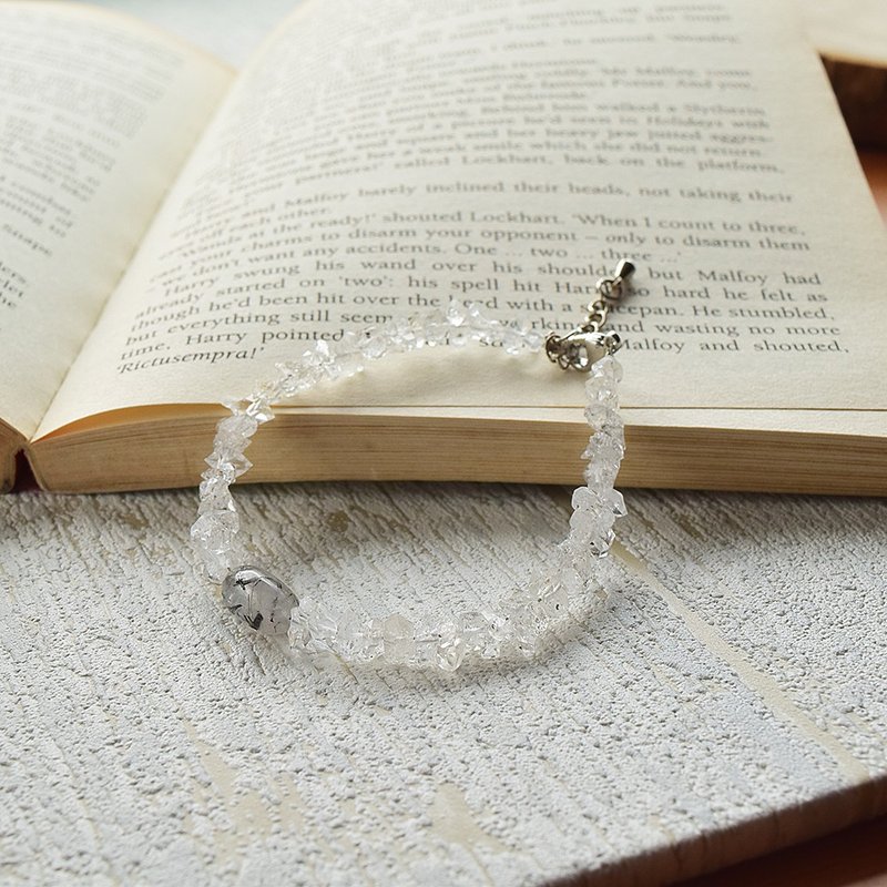 冰心星光│赫基蒙闪灵钻水晶 黑发晶 925纯银 手链【水晶能量】 - 手链/手环 - 半宝石 透明