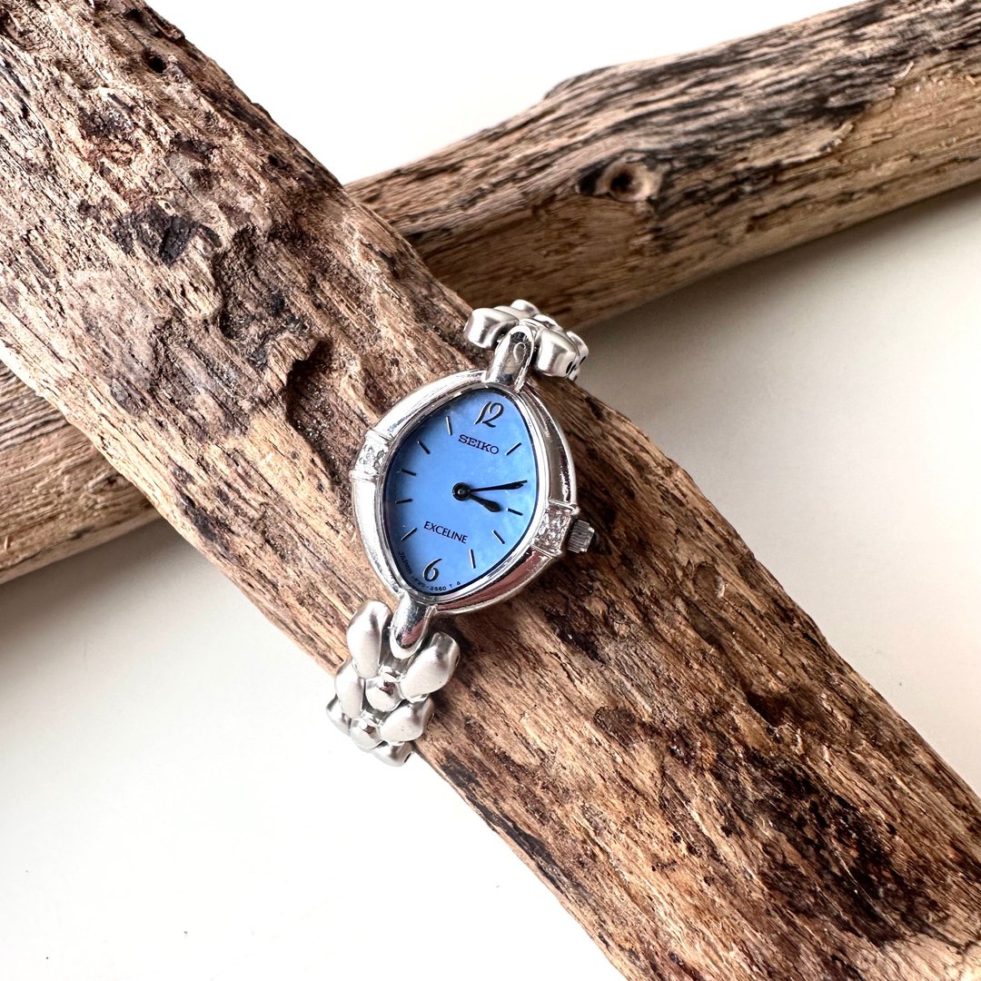 老骨头  SEIKO exceline水蓝珍珠母贝表盘雾银链表W27 vintage - 女表 - 其他金属 