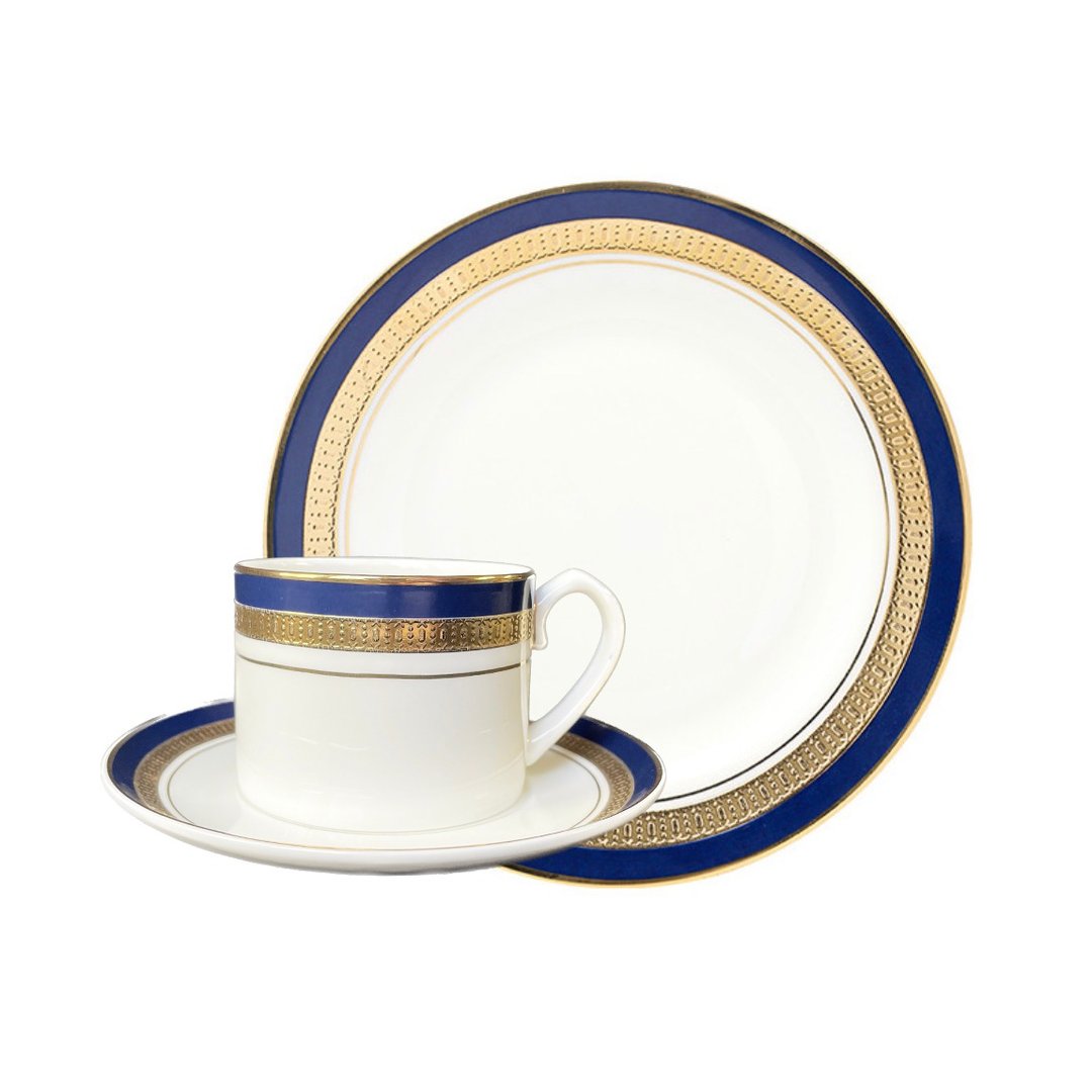 英国Aynsley 皇家钴蓝系列 组合优惠价 骨瓷真金浮雕杯盘组+餐盘 - 茶具/茶杯 - 瓷 蓝色