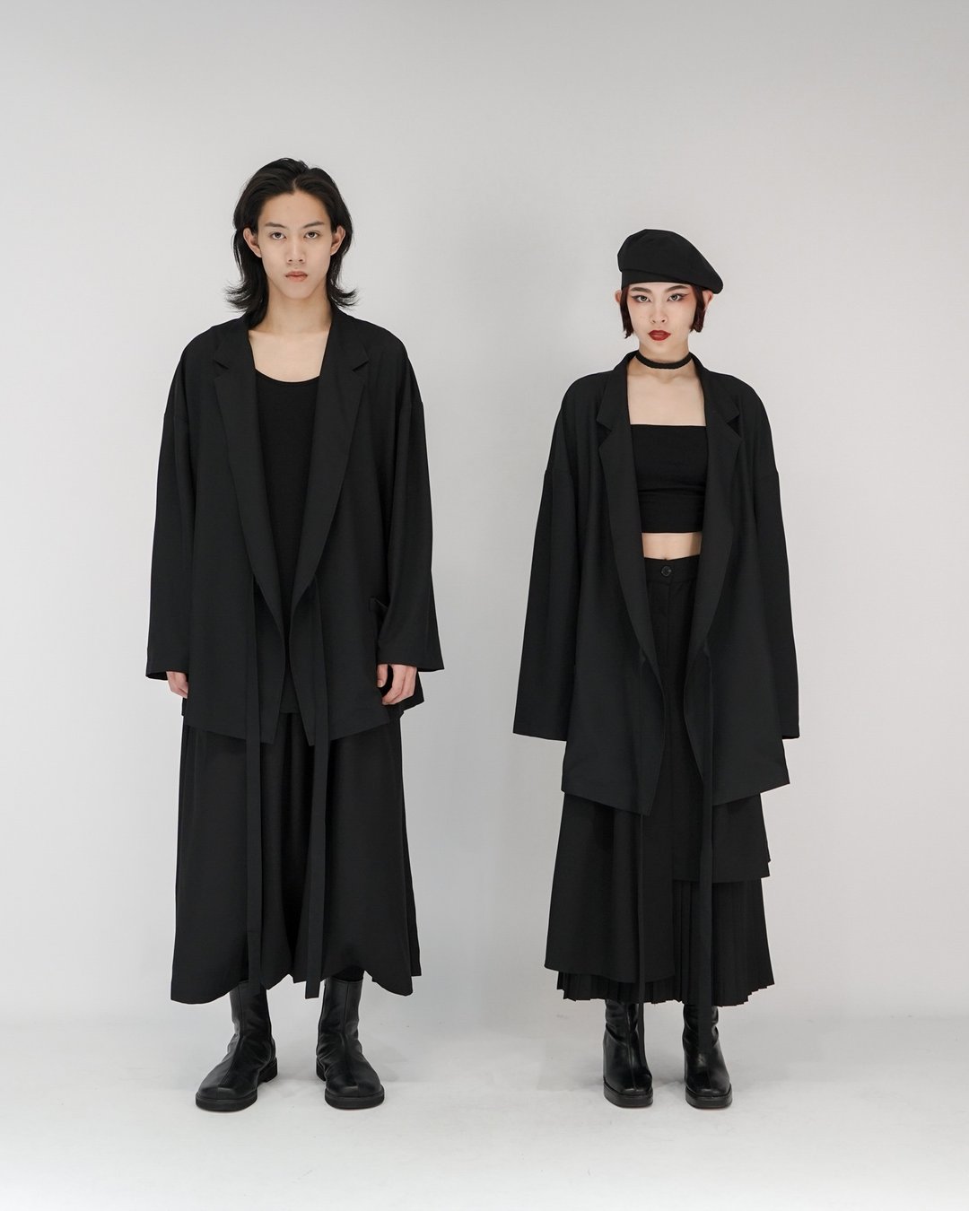 MUKK DESIGN 多穿双侧绑绳西装罩衫 - 男装西装外套 - 聚酯纤维 黑色