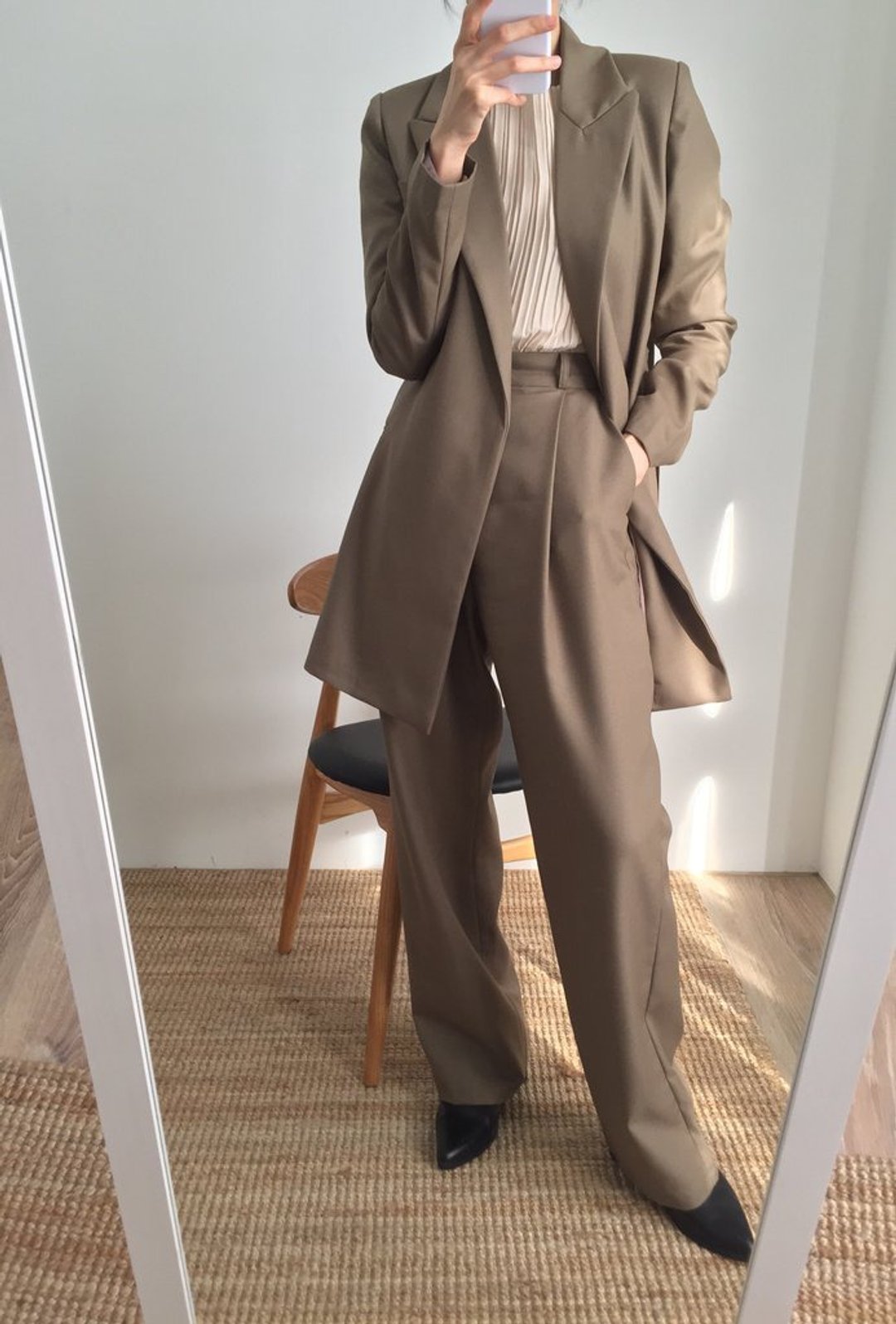 卡其色羊毛精纺西装外套长裤西装套装 剩 S 不拆售 - 女装西装外套/风衣 - 羊毛 