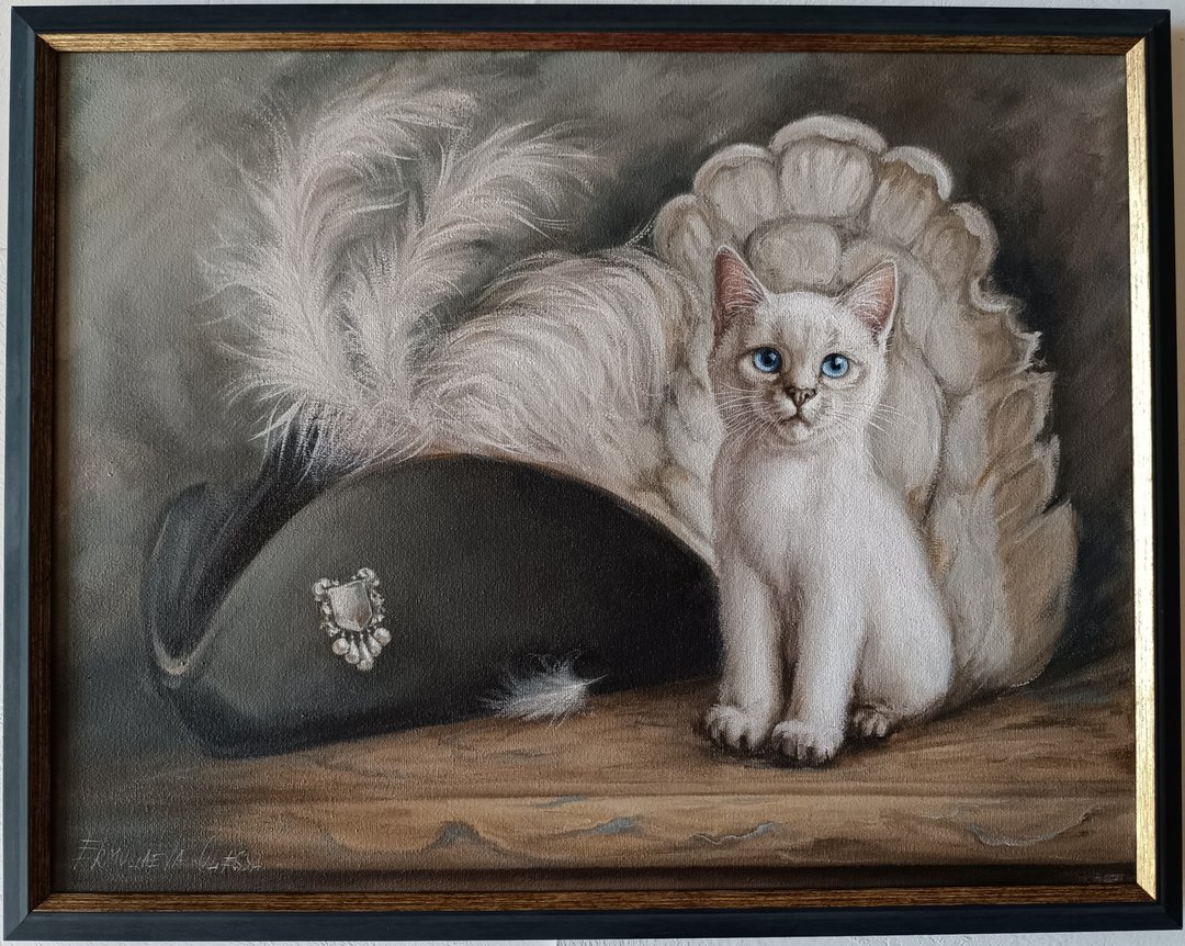 小猫与三角帽帽油画 - 墙贴/壁贴 - 其他材质 咖啡色
