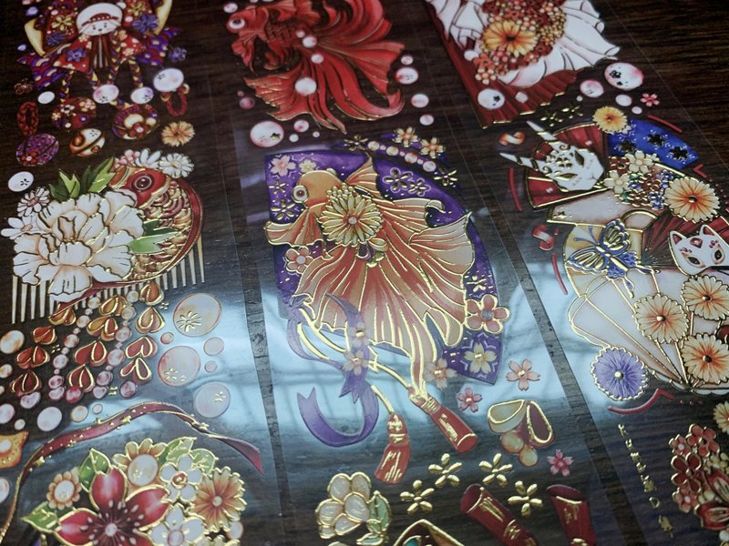 纸扇缘 金鱼 和风 PET胶带 手帐拼贴 10米卷 Kuma熊口组 - 纸胶带 - 其他材质 多色