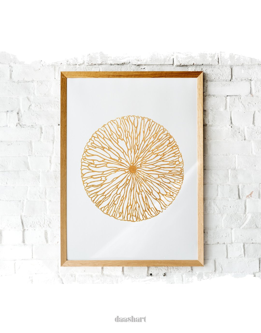 Original artwork linocut print Gold abstract flower Botanical wall art modern - 海报/装饰画/版画 - 纸 金色