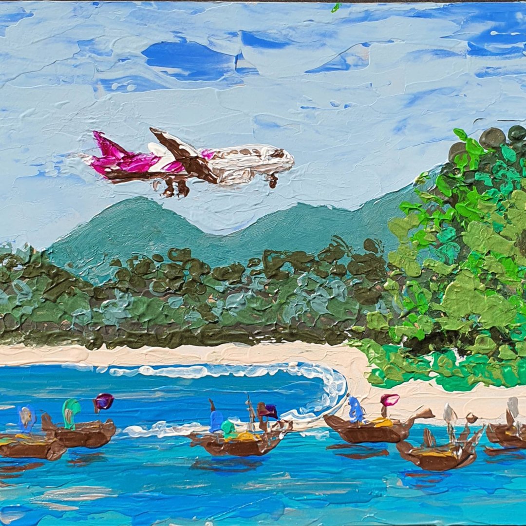 飞机绘画迈考海滩普吉岛机场泰国斯里纳斯国家公园 - 海报/装饰画/版画 - 其他材质 多色