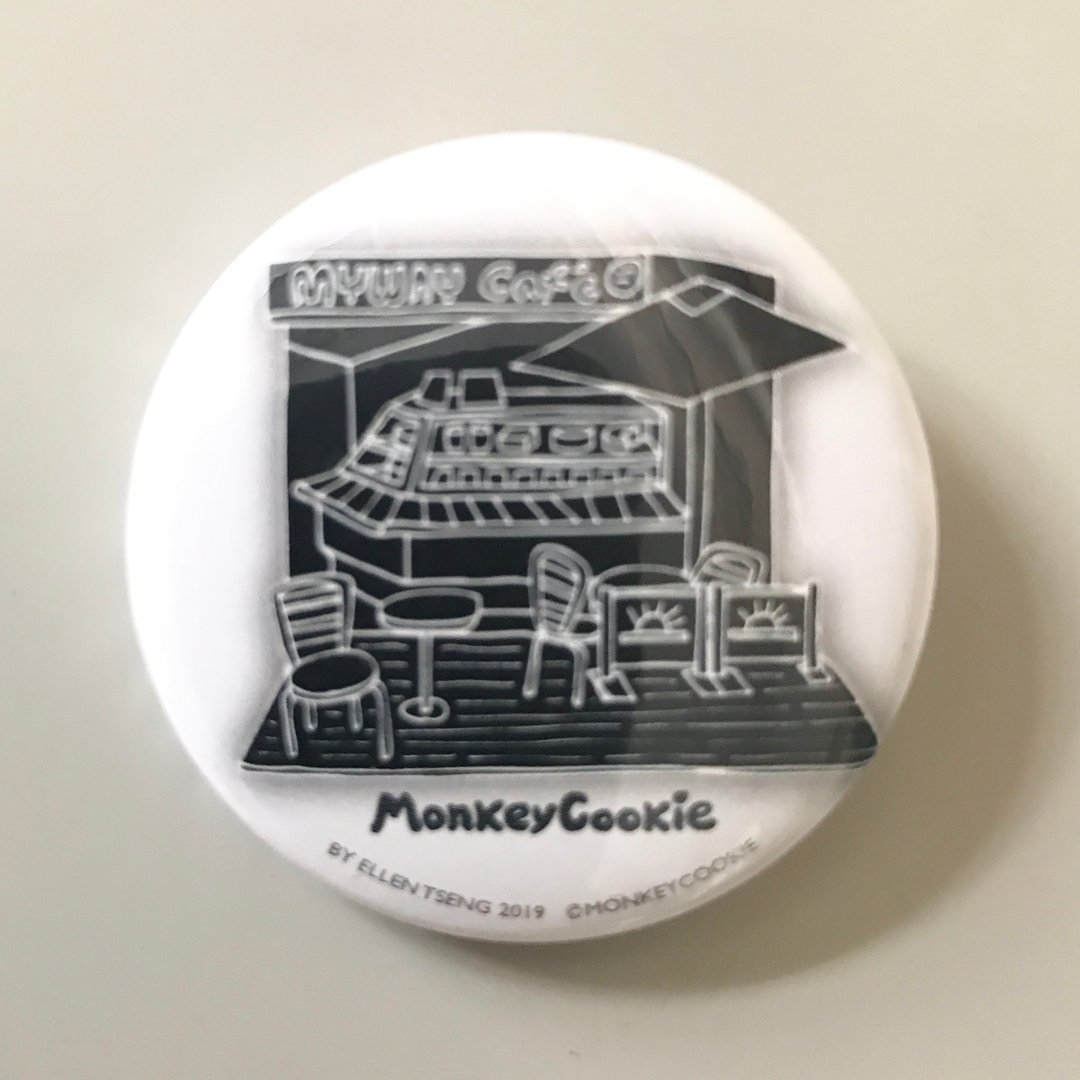 胸章黑白系列 街边咖啡馆 | MonkeyCookie - 徽章/别针 - 塑料 灰色