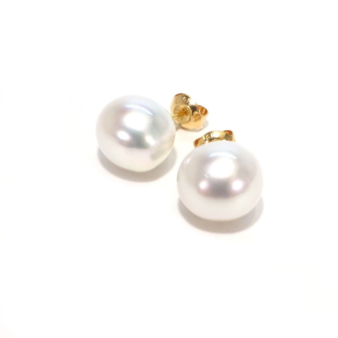 White south sea pearl Stud earrings K18 yellow gold - 耳环/耳夹 - 珍珠 