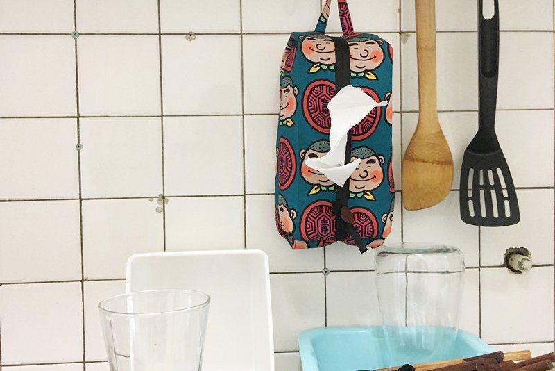 复古印花 万用卫生纸套 车用面纸套  纸巾盒-蓝新丁粄印花 - 纸巾盒 - 聚酯纤维 蓝色