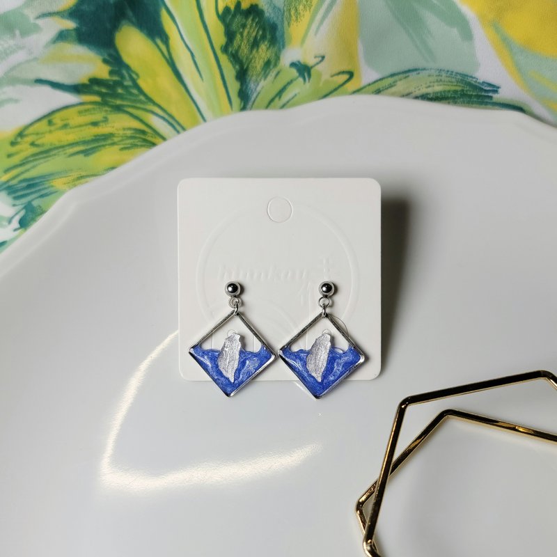 飘洋 台湾 手绘热缩片 耳环 - 耳环/耳夹 - 不锈钢 蓝色