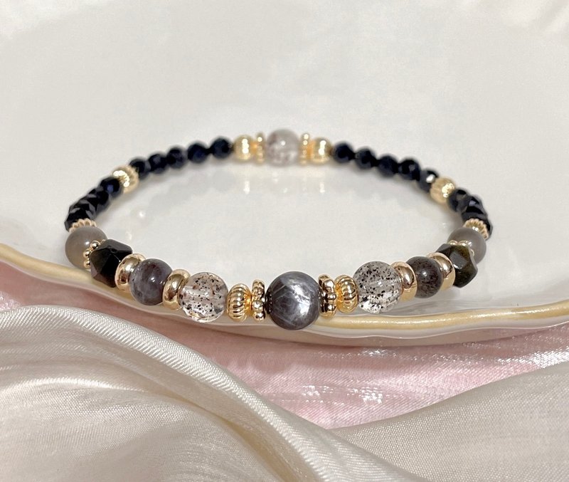黑草莓/金骨干/星辉骨干/黑尖石/金曜石/弹性14K保色弹性手环 - 手链/手环 - 其他金属 白色