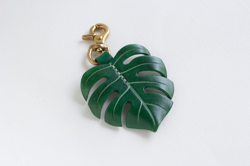Monstera Deliciosa 龟背芋皮革黄铜挂饰 - 钥匙链/钥匙包 - 真皮 绿色