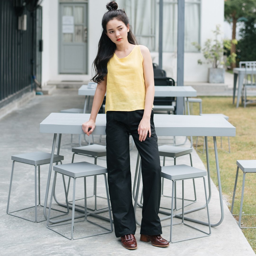 Long and Width Pants - Black - 女装长裤 - 棉．麻 黑色