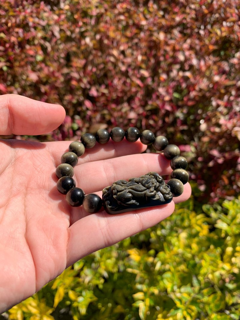 招财 金曜石貔貅 水晶 手链 10 mm+ - 手链/手环 - 水晶 金色