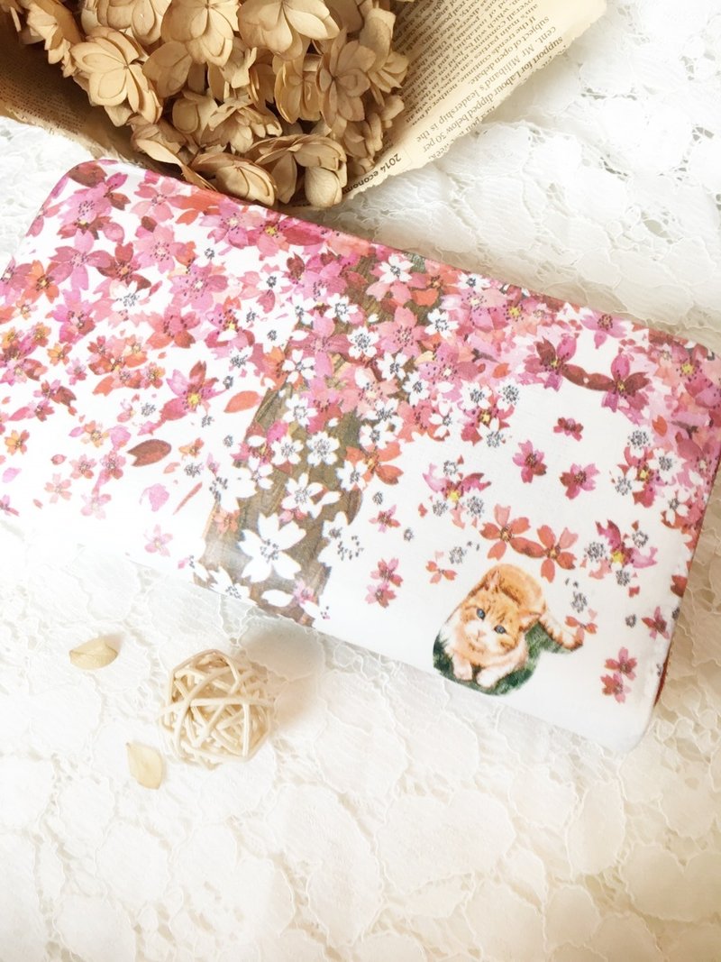 手作好礼 新款‘三夹层钱多多长夹’樱花/情人节 生日 母亲节 妈妈最爱樱花 - 皮夹/钱包 - 真皮 粉红色