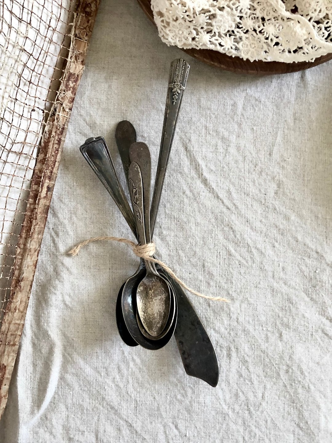 Vintage 1930-70s 美国古董镀银餐具 5件组 - 餐刀/叉/匙组合 - 银 