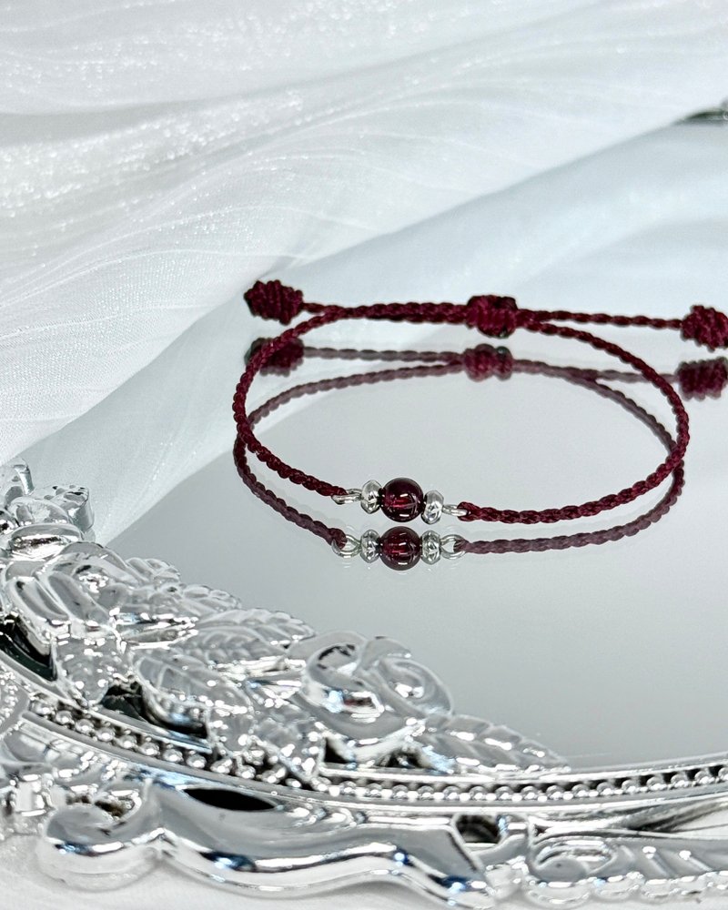 微醺 - 医疗钢配饰/红石榴石/祈愿蜡绳水晶手链 - 手链/手环 - 水晶 红色