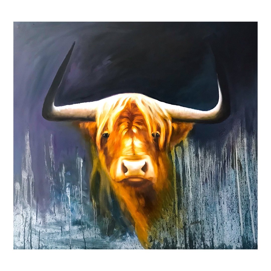 Bull painting Highland Cow Painting Original Artwork  Animal Original Art - 墙贴/壁贴 - 棉．麻 紫色