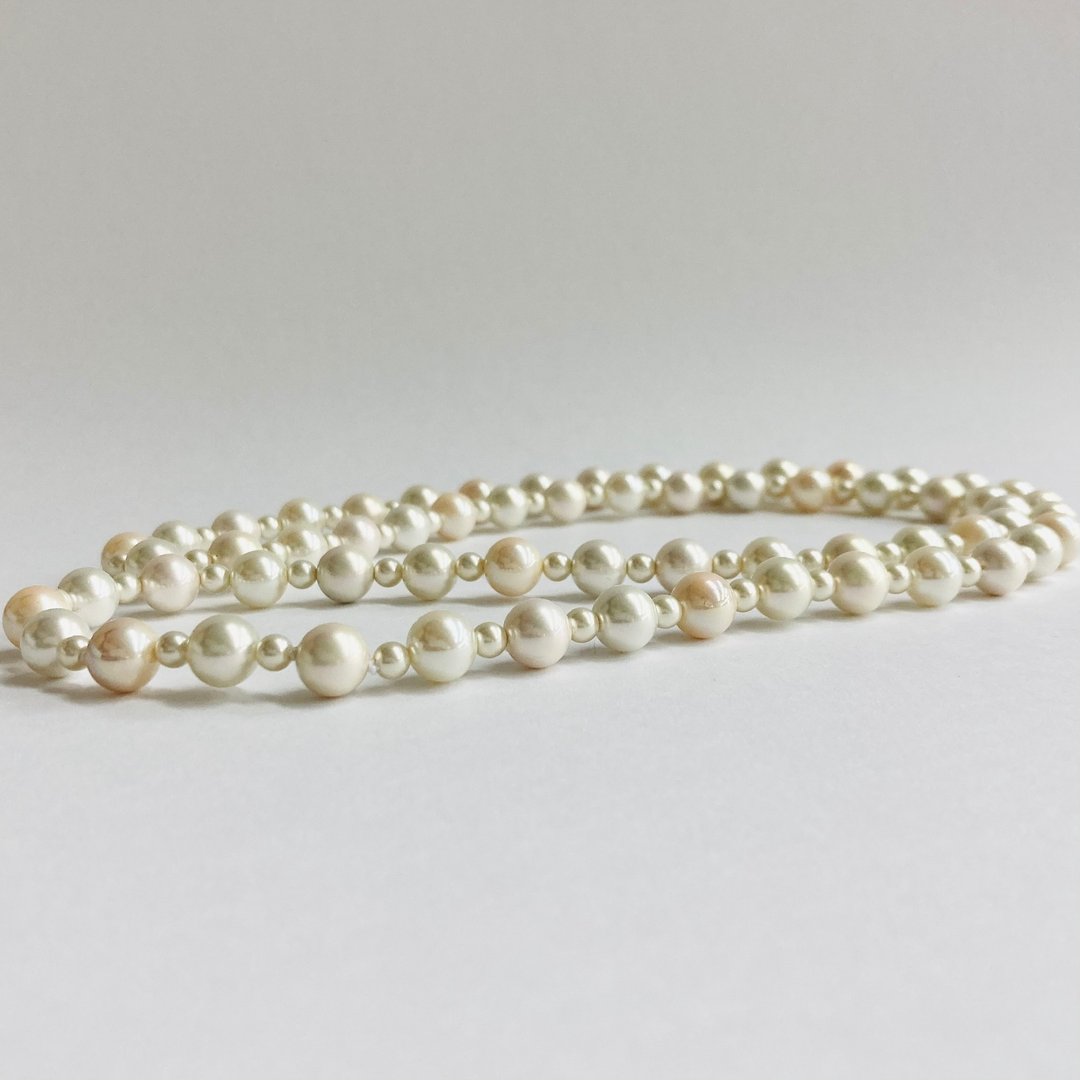 玻璃混色珍珠歌剧款项链 / 无结尾加工 / 4x8mm 约75cm / 白色混色 / 日本制造 - 项链 - 玻璃 白色