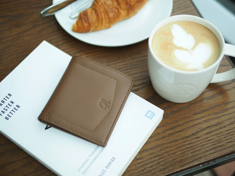 Hannah (Coffee brown) : Small leather short wallet, folded wallet, Mini wallet - 皮夹/钱包 - 真皮 咖啡色