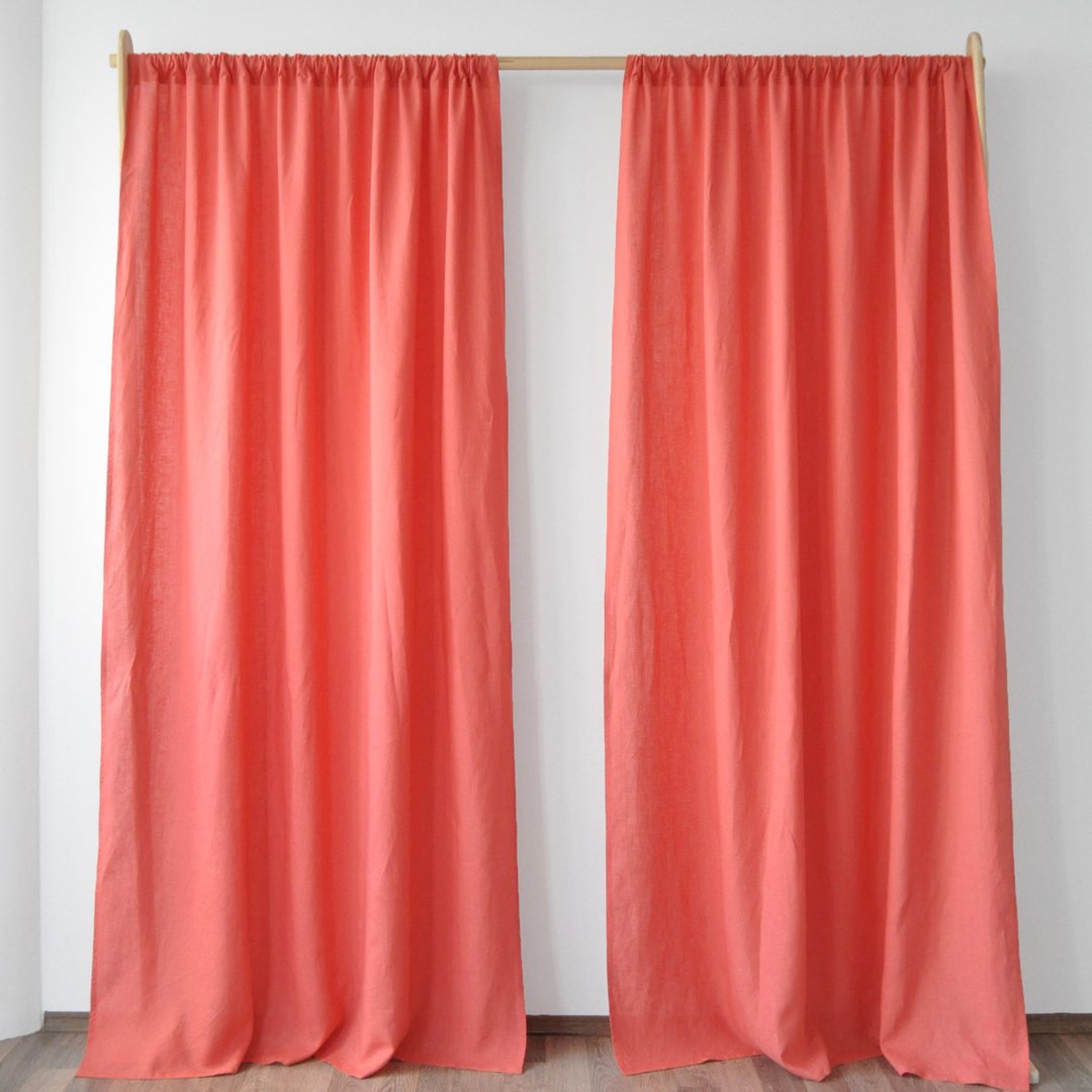 Coral regular and blackout linen curtains / Custom curtains / 2 panels - 门帘/门牌 - 亚麻 粉红色