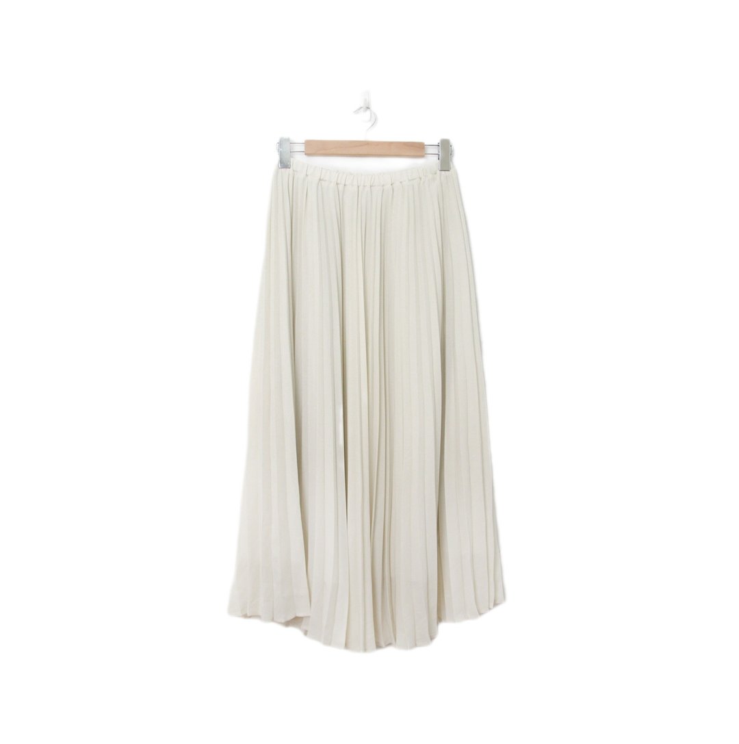 Back to Green-经典白半身裙伸缩象牙白百折 dw-11//vintage skirt - 裙子 - 聚酯纤维 