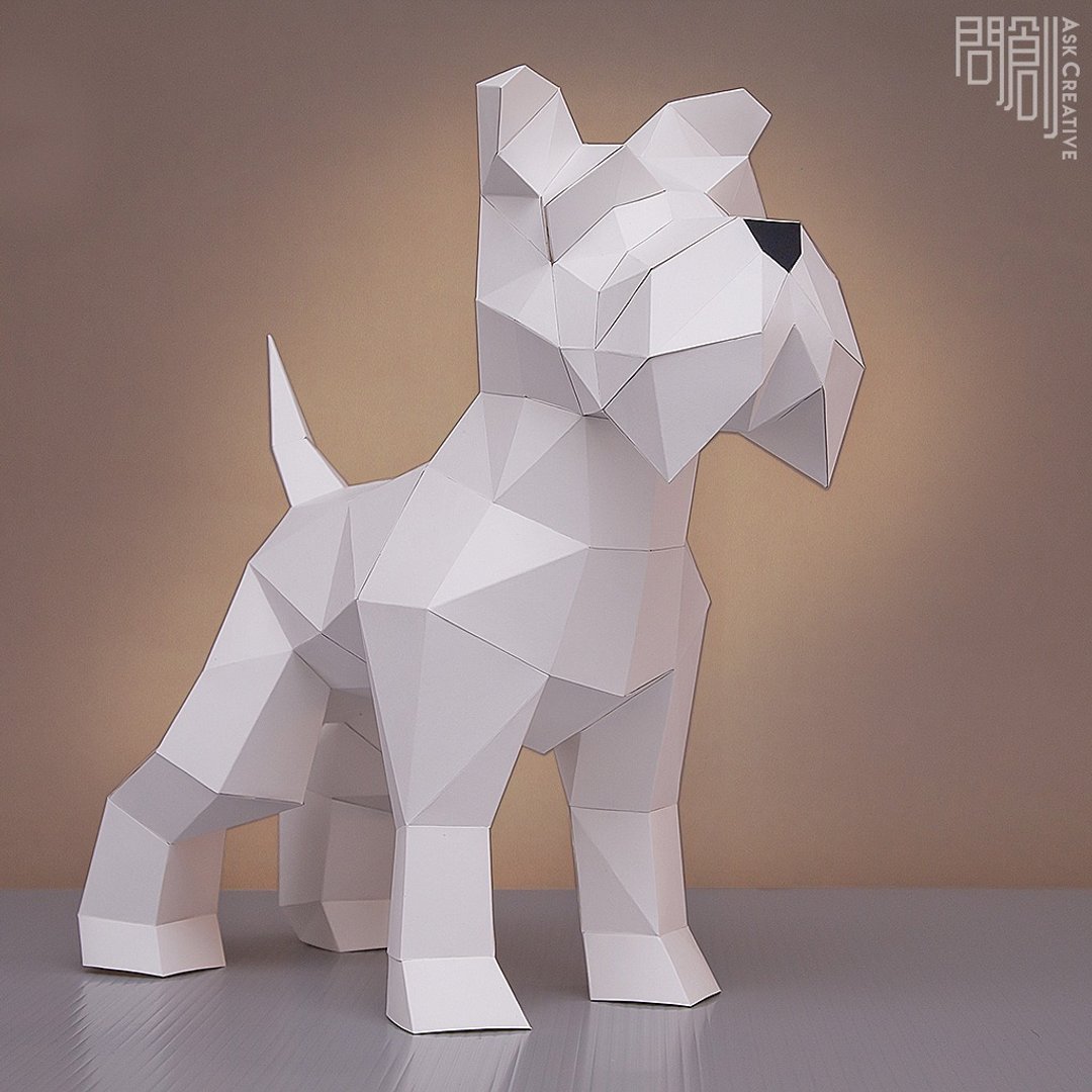 问创设计 DIY手作3D纸模型 狗狗系列 - 小胡子雪纳瑞 (4色可选) - 玩偶/公仔 - 纸 白色