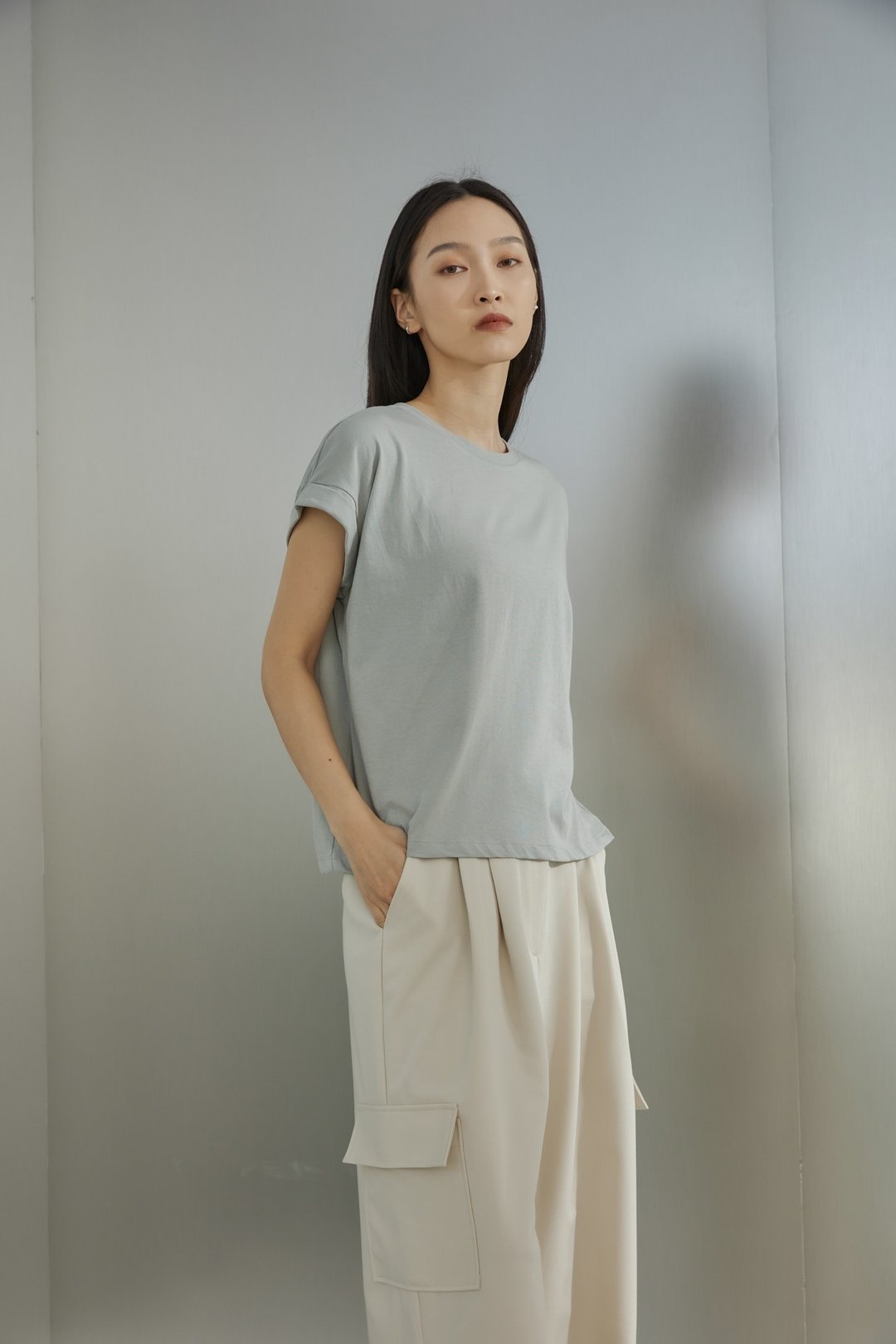 舒服反折袖棉T 薄荷绿 - 女装 T 恤 - 棉．麻 绿色