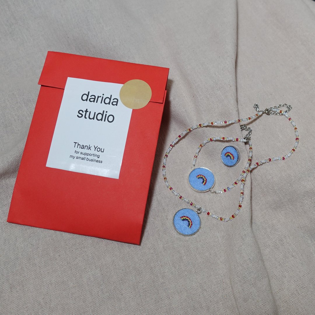【Lucky Bag】Rainbow Set - Chocker, Bracelet, Pin - 颈链 - 绣线 多色