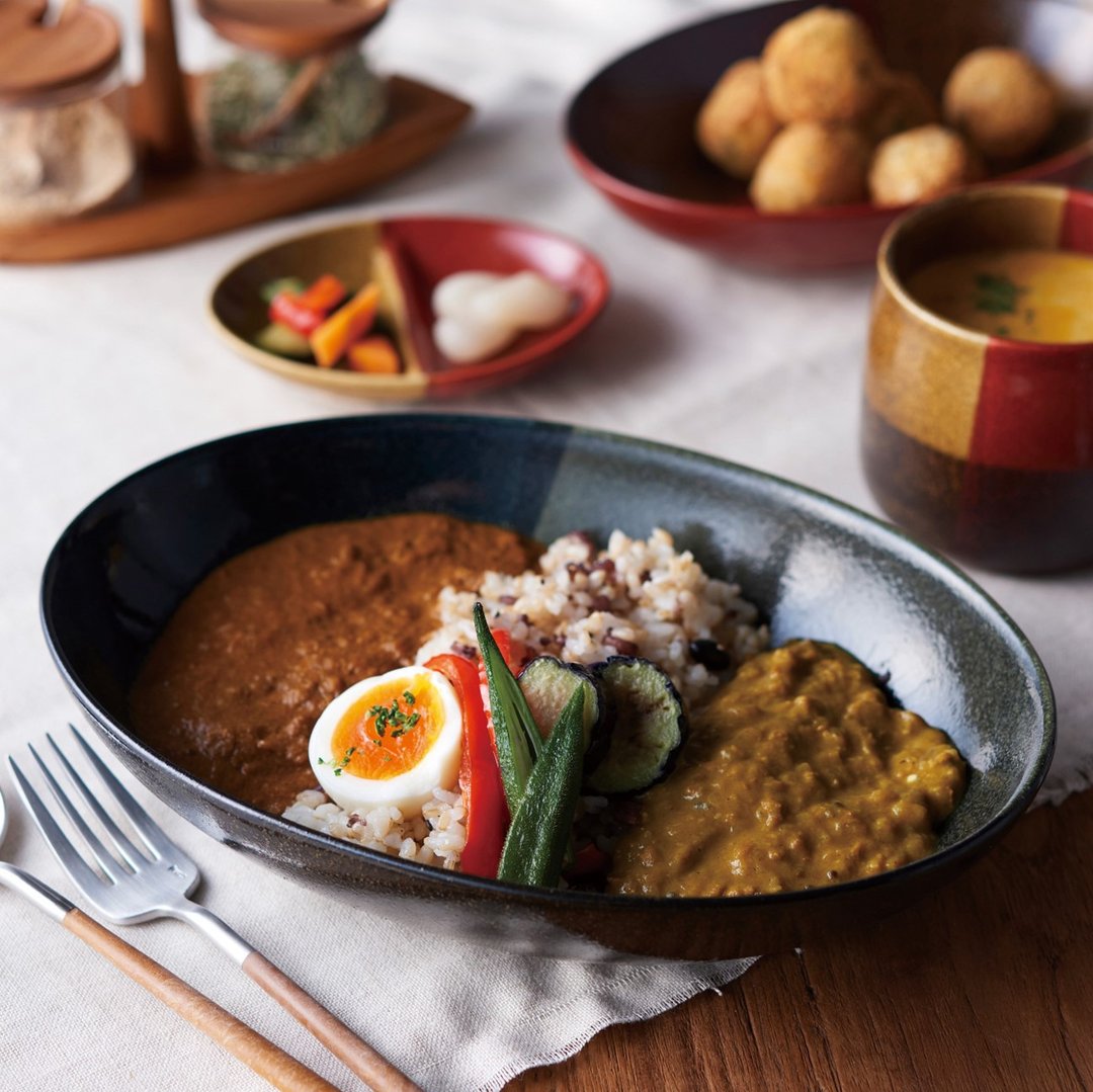 Mino ware tone on tone curry bowl blue | green | black - 盘子/餐盘/盘架 - 陶 绿色