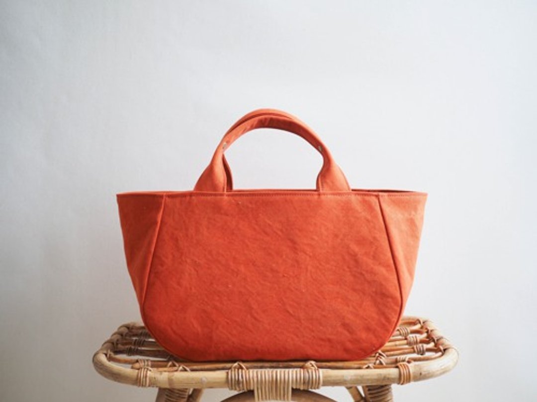 Made-to-order [ARMY DUCK] Round tote with lid M Orange - 手提包/手提袋 - 棉 橘色