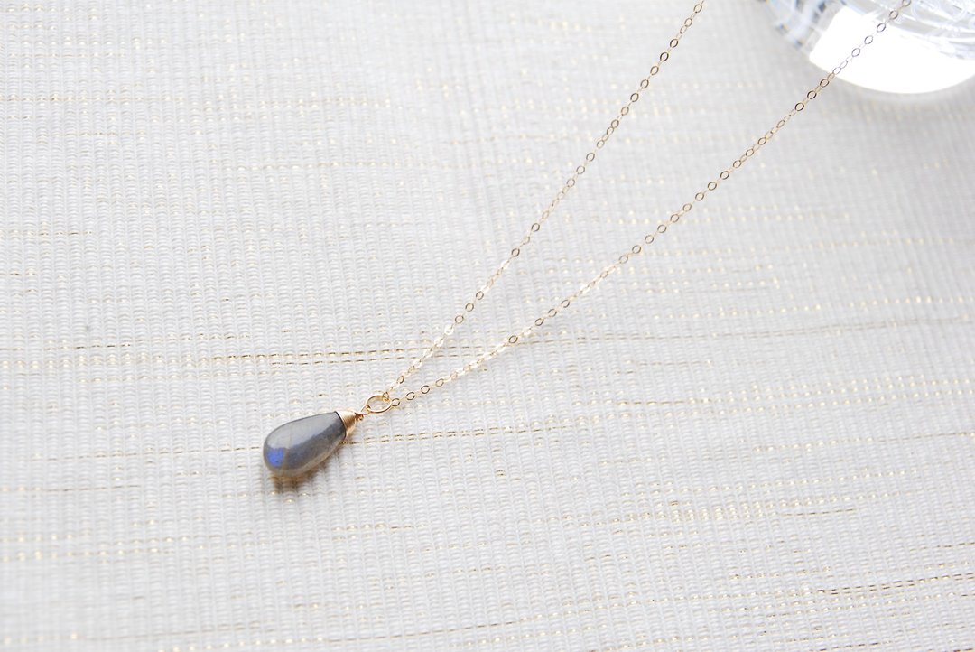 Resale Jewelry Labradorite simple necklace 14 kgf - 项链 - 宝石 灰色
