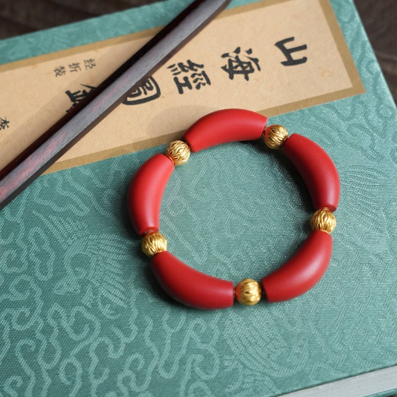 凤尾福花 花绽平安随身链 原创朱砂守护礼 自用赠礼高级款 - 手链/手环 - 其他材质 红色