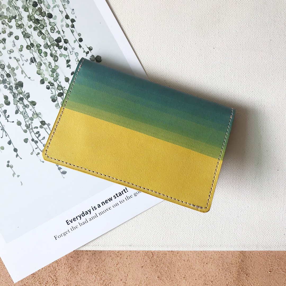 卡夹_名片夹_极简版2卡位_暖黄渐层天空蓝 - 证件套/卡套 - 真皮 黄色