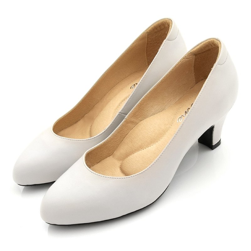 米白色 素面微尖高跟鞋 MIT全真皮 - 高跟鞋 - 真皮 