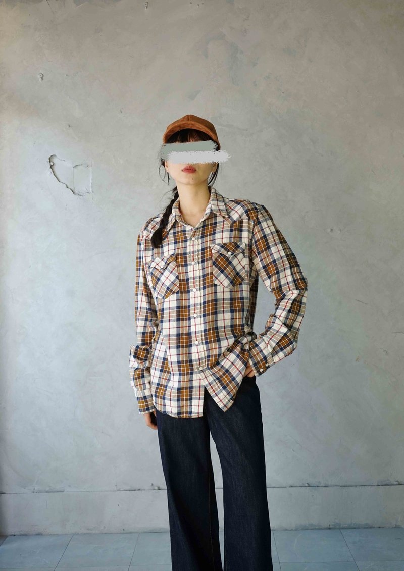 寻宝古着-Levis法兰绒格纹中性衬衫-M - 女装衬衫 - 棉．麻 橘色