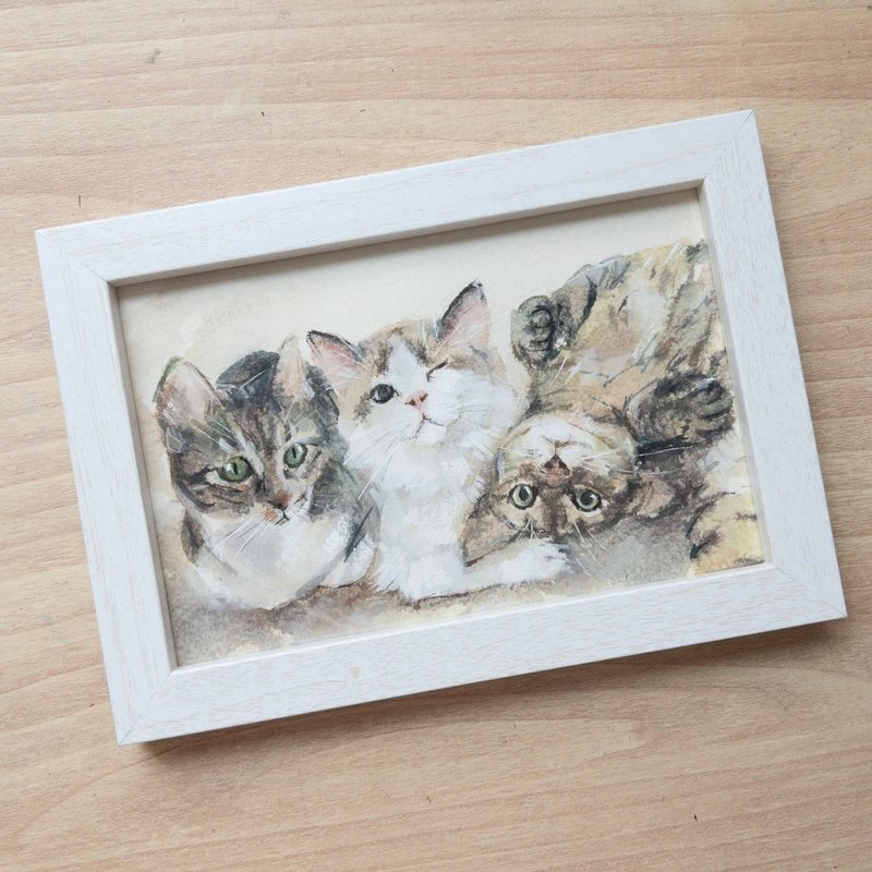 【画你的猫咪】率性油画风格的肖像水彩插画(3只) 定制画像 手绘 - 订制画像 - 纸 