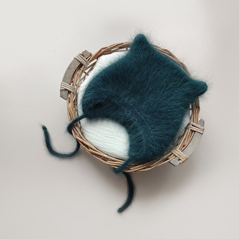 针织初生婴儿小猫造型软帽，初生婴儿帽，新生儿写真摄影软帽 - 婴儿帽/发带 - 羊毛 绿色