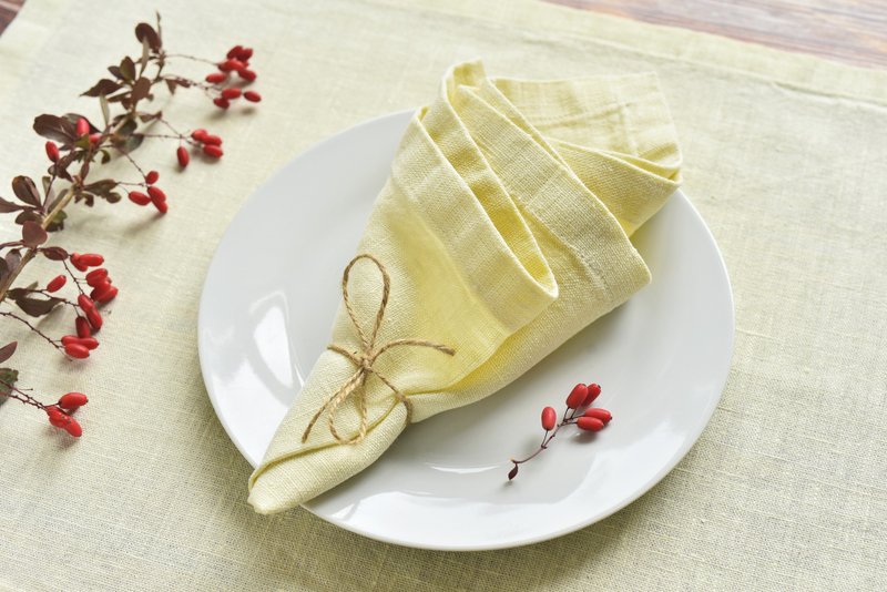 Linen napkin tablecloth, Placemats for dining table, Napkins cloth washable - 餐垫/桌巾 - 亚麻 黄色