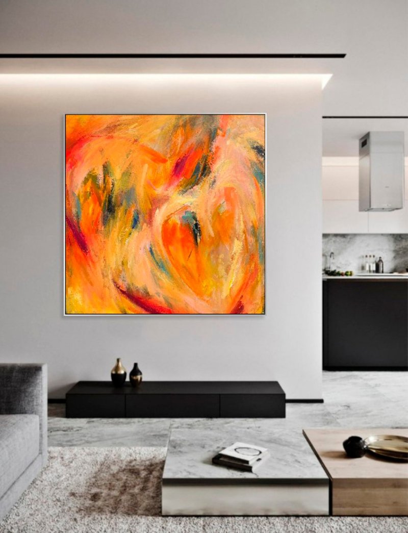 原创抽像多彩艺术画布纹理橙色油画艺术 - 墙贴/壁贴 - 压克力 橘色