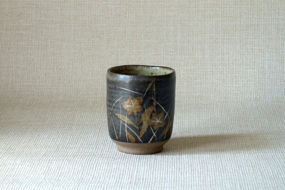 汤のみ 银彩秋草纹a - 茶具/茶杯 - 陶 黑色