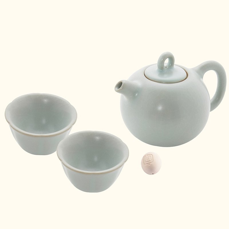 【茶具礼物】陆宝 汝窑 圆珠壶自在茶组 一壶两杯 - 茶具/茶杯 - 陶 透明