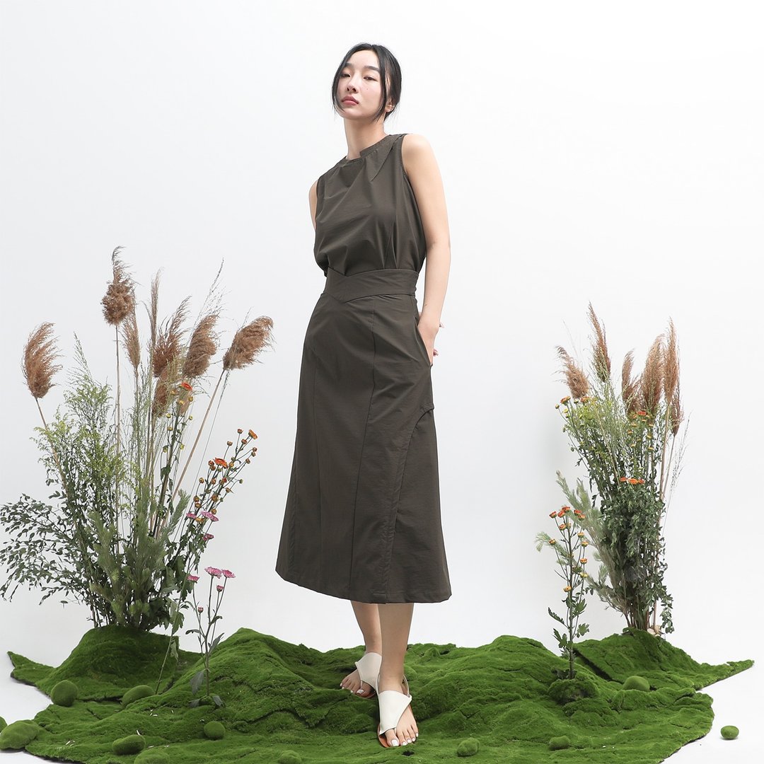 Zhuliu_逐流剪接直筒裙_24SF204_绿 - 女装背心 - 聚酯纤维 绿色