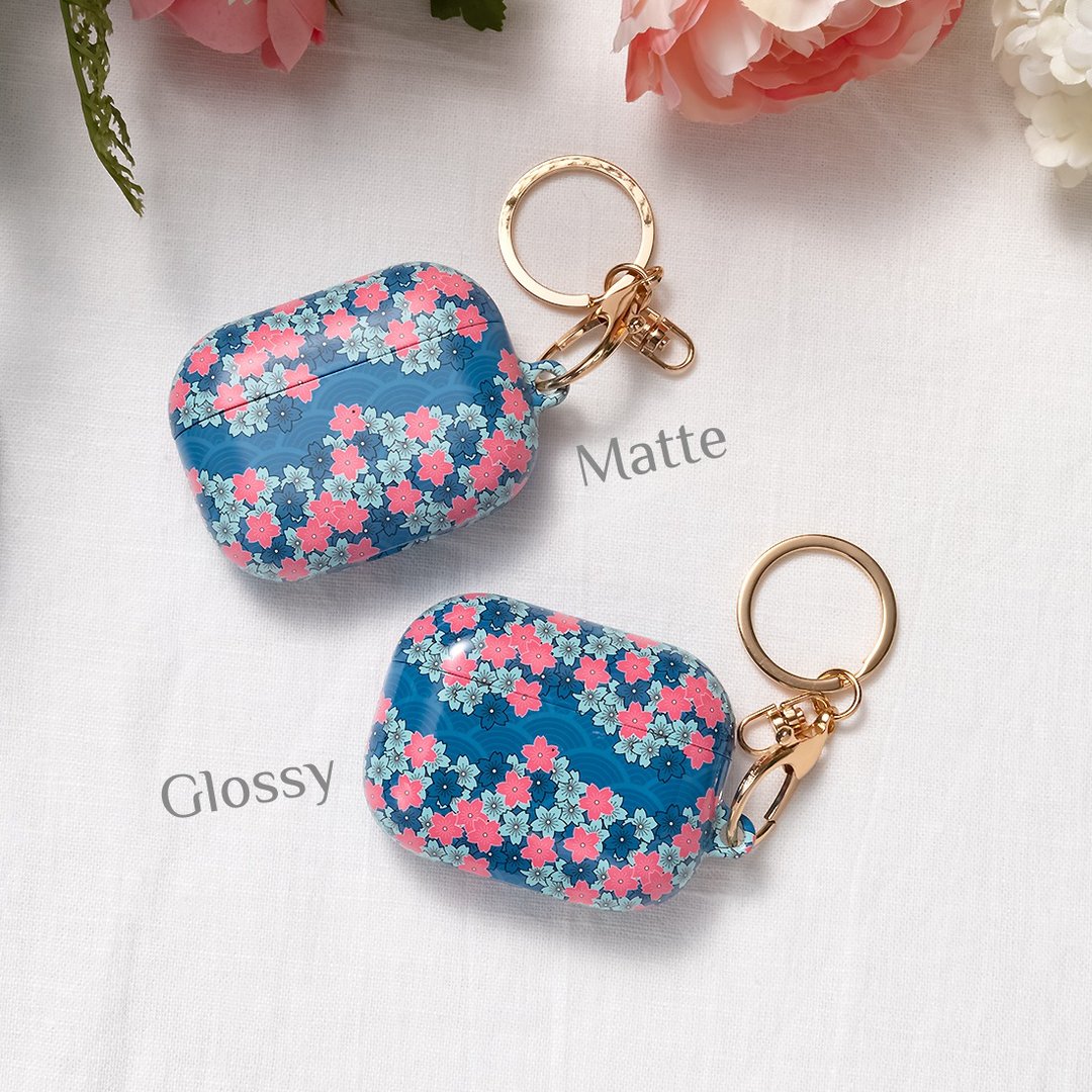 【定制化】军蓝樱花海 AirPods Pro 3 / AirPods 4 保护壳 - 耳机收纳 - 塑料 蓝色