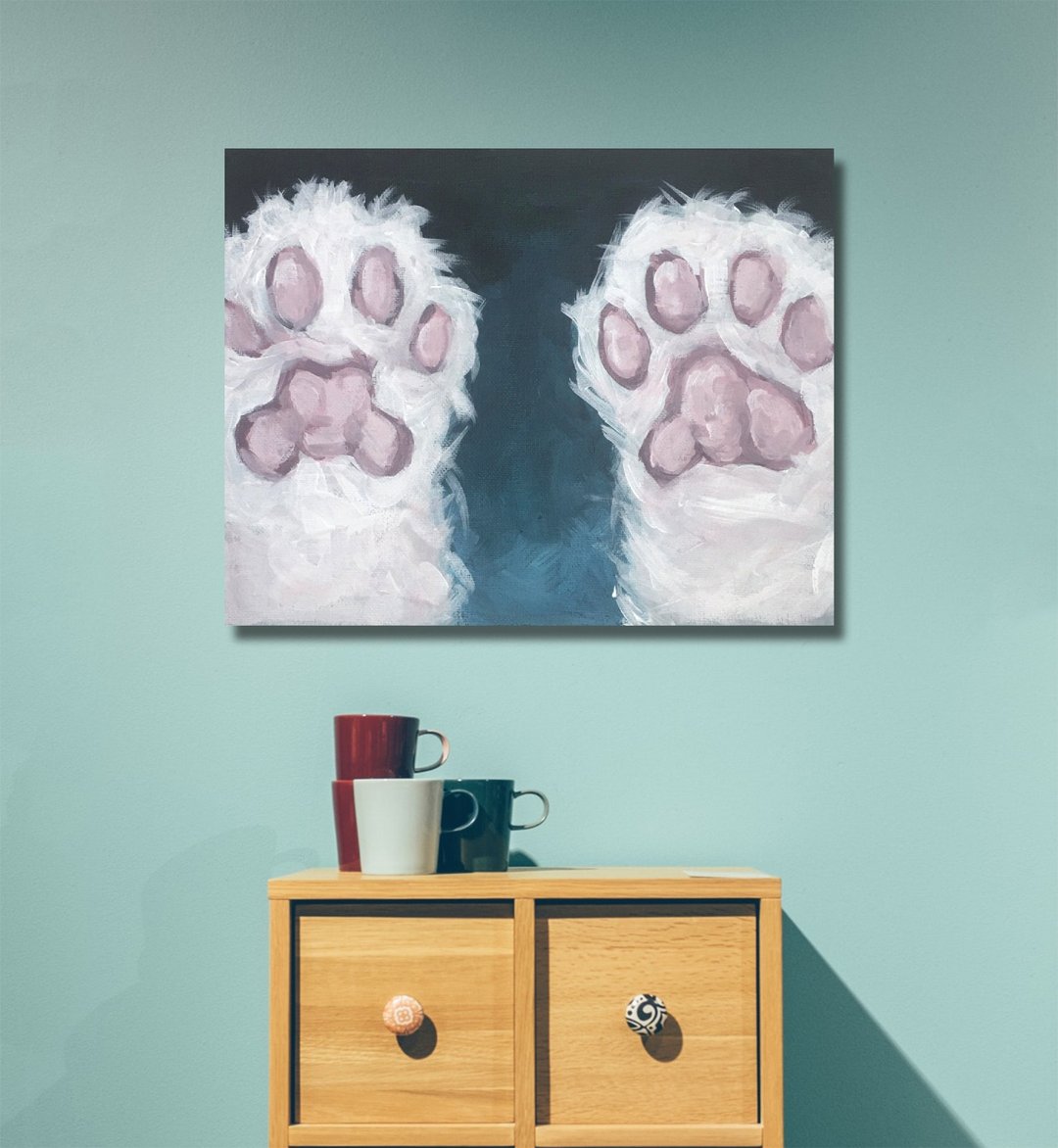 Pet paws Wall Art Canvas Painting Pet foot Painting Meow Meow Wall Decor - 海报/装饰画/版画 - 其他材质 多色