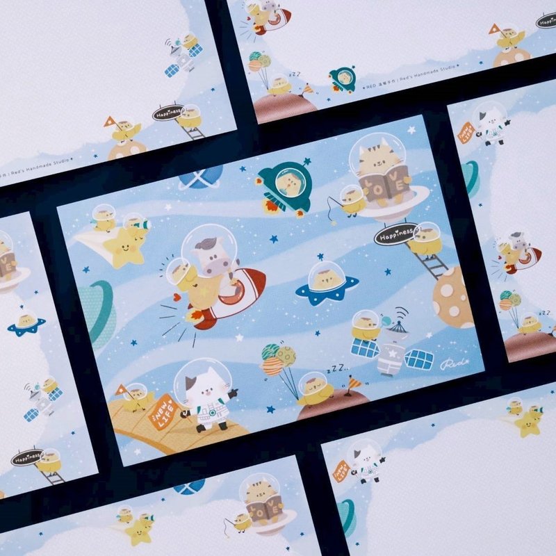 【24H快速出货】马上迎星福 布丁小鸡手绘明信片16 - 卡片/明信片 - 纸 蓝色