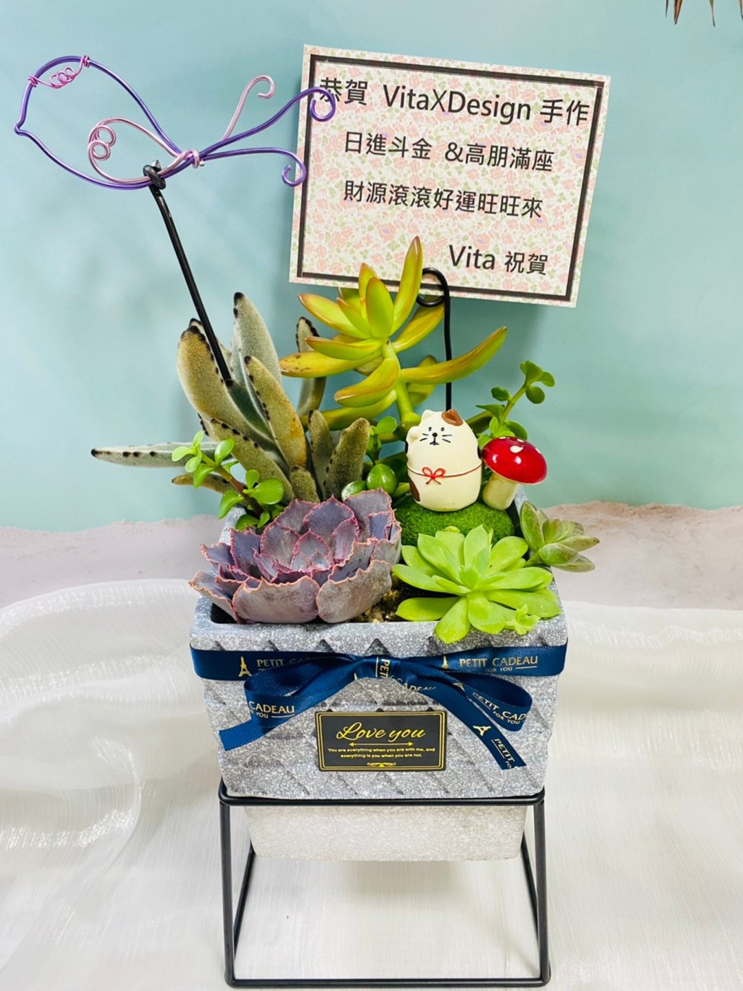 北欧风质感组盆,搭配设计铝线花插及质感缎带 - 植栽/盆栽 - 水泥 灰色