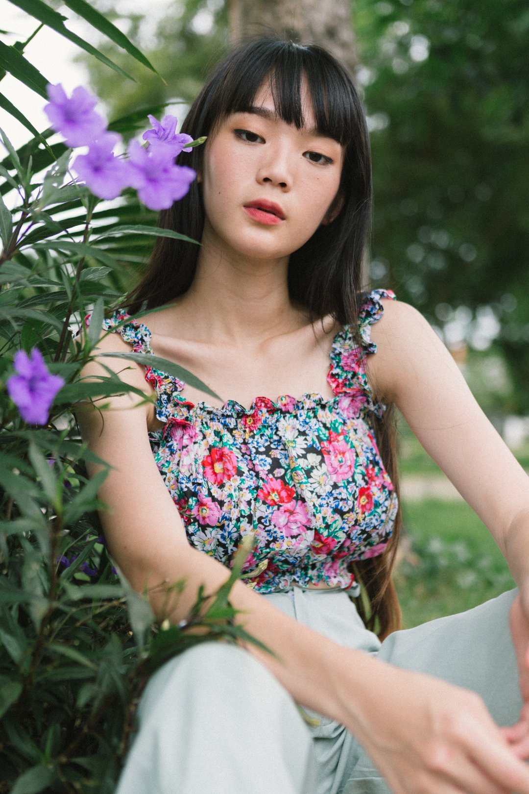 Highestjump Toffy Sweet red flower - 女装上衣 - 棉 紫色