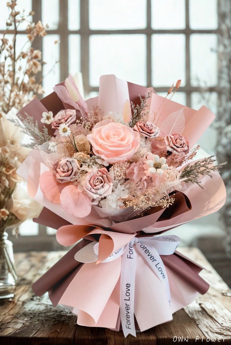 粉色花束/钞票花束/有钱花/纸钞花束/钱花束/生日礼物/情人节花束 - 干燥花/捧花 - 植物．花 粉红色
